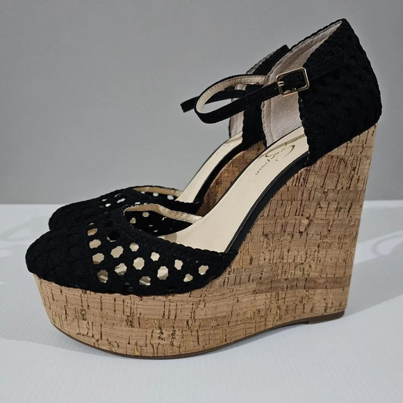 NEW Jessica Simpson Marshela Platform Chunky Wedge Black Microsuede Cork Size 10 - Picture 1 of 12